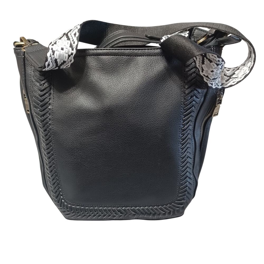 Jen & Co. Aris Black Vegan Leather Hobo Crossbody Bag with Aztec Guitar Strap